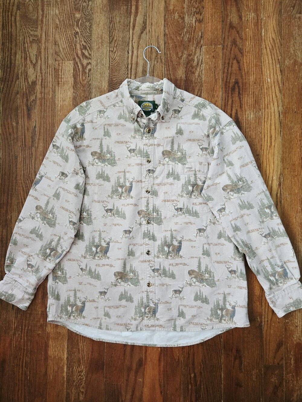 Vintage Cabela's Chamois Flannel All Over Print Deer Size L Hunting Workwear